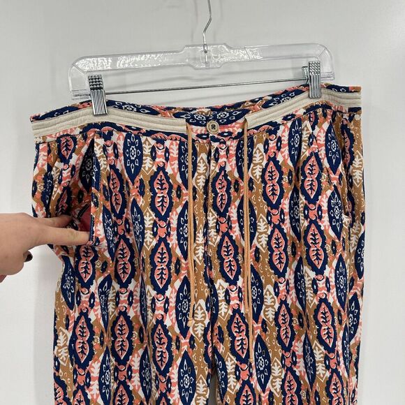ANTHROPOLOGIE Pilcro Blue Pink Paz Ikat Waist Tie Ankle Slim Leg Pants Size 31 - Picture 4 of 8